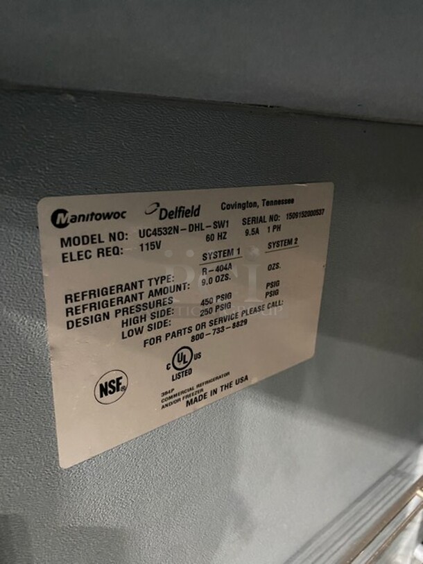 Delfield Manitowoc Commercial Single Door Lowboy/Worktop Cooler! All Stainless Steel! MODEL UC4532NDHLSW1 SN: 1509152000537 115V 1PH - Image 6 of 7