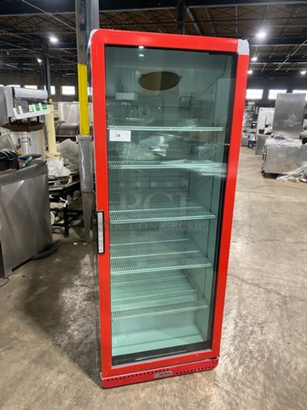Metalfrio Commercial Single Door Reach In Cooler Merchandiser! With View Through Door! With Poly Coated Racks! Model: NG27CHC 120V