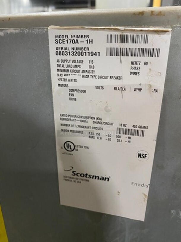 Scotsman Commercial Undercounter Ice Maker Machine! On Legs! Model: SCE170A1H SN: 08031320011941 115V 60HZ 1 Phase - Image 5 of 7