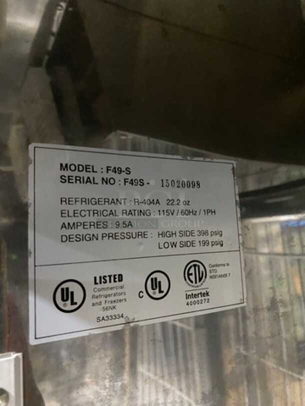 MASTERBILT 2 Solid Door Commercial Reach In Freezer! All Stainless Steel! On Casters! Model: F49-S SN: F49S 115V/60HZ/1 Phase! - Image 8 of 8