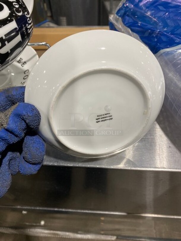 Black And White Coffee Mug Set! Includes Mug And Saucer Holder! MISSING 1 MUG! - Image 6 of 7