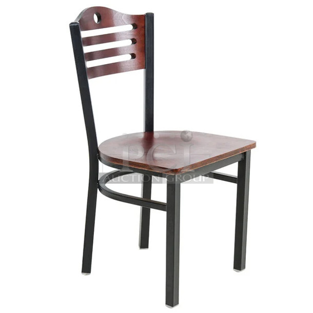 2 BRAND NEW SCRATCH AND DENT! Lancaster Table & Seating 164CBSTROMFR Black Finish Side Chair with Mahogany Wood Back. No Seat. 2 Times Your Bid! - Image 1 of 3