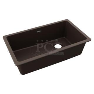 BRAND NEW SCRATCH AND DENT! Elkay ELGU3222MCO Quartz Classic 33" x 18-3/4" x 9-1/2" Single Bowl Undermount Sink Mocha. Stock Picture Used For Gallery Picture.