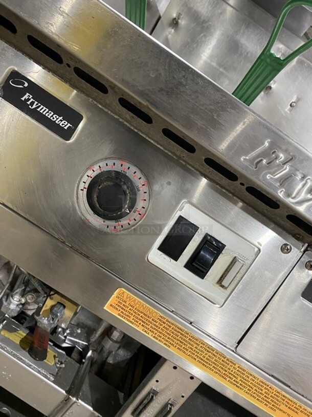 Frymaster Commercial Natural Gas Powered Deep Fat Fryer With Side Dumping Station! With Metal Frying Baskets! With Back Splash! All Stainless Steel! On Casters! Model: FM145ESC SN: 0204GH0013! - Image 9 of 11