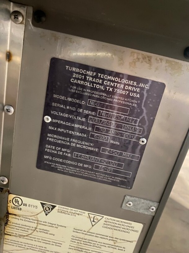 2020 Turbo Chef Electric Powered Countertop Rapid Cook Turbo Oven! Model NGO Serial NGOD52047! 208/240V 1 Phase! On Legs! - Image 5 of 12
