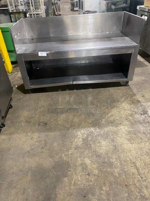Custom Made Commercial Work Top Table/ Equipment Stand! With Raised Back And Side Splashes! With Storage Space Underneath! All Stainless Steel! On Legs!