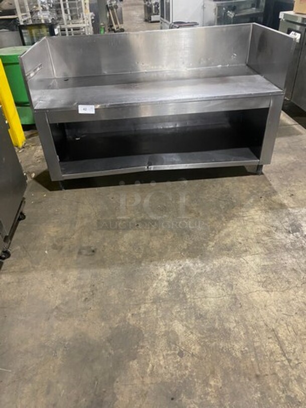 Custom Made Commercial Work Top Table/ Equipment Stand! With Raised Back And Side Splashes! With Storage Space Underneath! All Stainless Steel! On Legs! - Image 1 of 6