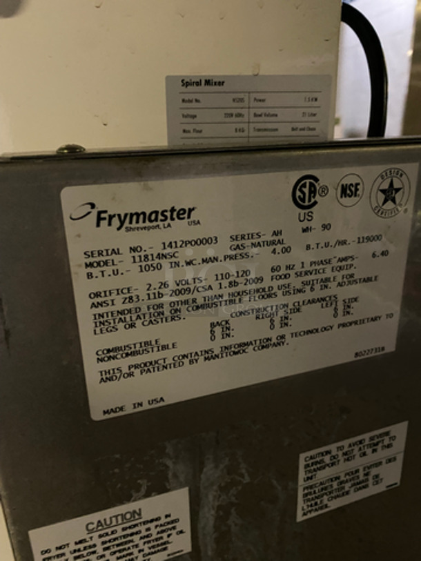 Frymaster Commercial Natural Gas Powered Deep Fat Fryer! With Side Dumping Station! With Back Splash! 2 Metal Frying Baskets! All Stainless Steel! On Casters! Model: 11814NSC SN: 1412PO0003 110/120V 60HZ 1 Phase - Image 10 of 11