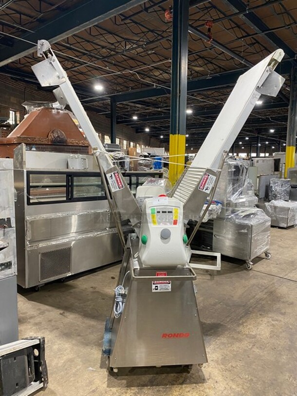 Sweet! Rondo Seewer Commercial Floor Style Automatic Adjustable/Reversible Dough Sheeter! Stainless Steel Body! Model: SFS611 Serial B9A011105! 208V 3 Phase!  - Image 1 of 12