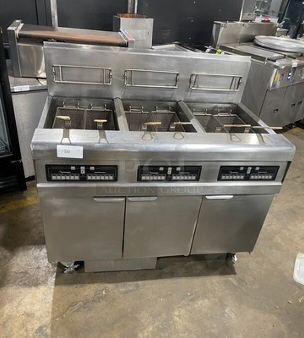 Frymaster Commercial LP Powered 3 Bay Deep Fat Fryer! With Metal Frying Baskets! All Stainless Steel! On Casters! Model: FPPH355CSD SN: 1202IE0089 - Image 1 of 12