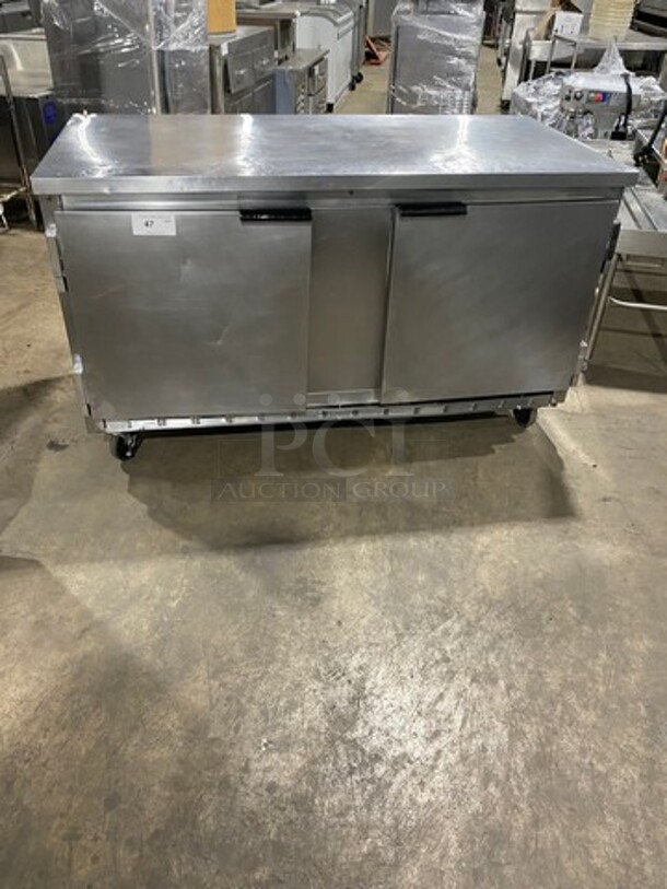 Beverage Air Commercial 2 Door Lowboy/Worktop Cooler! All Stainless Steel! On Casters! Model: WTR60A SN: 5902580 115V 60HZ 1 Phase