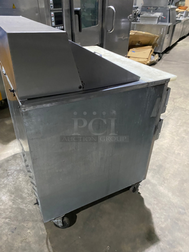 Leader Commercial Refrigerated Sandwich Prep Table! With 2 Door Underneath Storage Space! With Poly Coated Racks! With Commercial Cutting Board! All Stainless Steel! On Casters! Model: LM36 SN: PW08M1412 115V 60Hz 1 Phase - Image 4 of 10