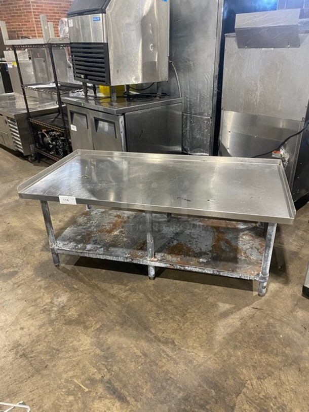 All Stainless Steel Equipment Stand Table! With Back & Side Splashes! With Underneath Storage Space! On Legs! - Image 1 of 7
