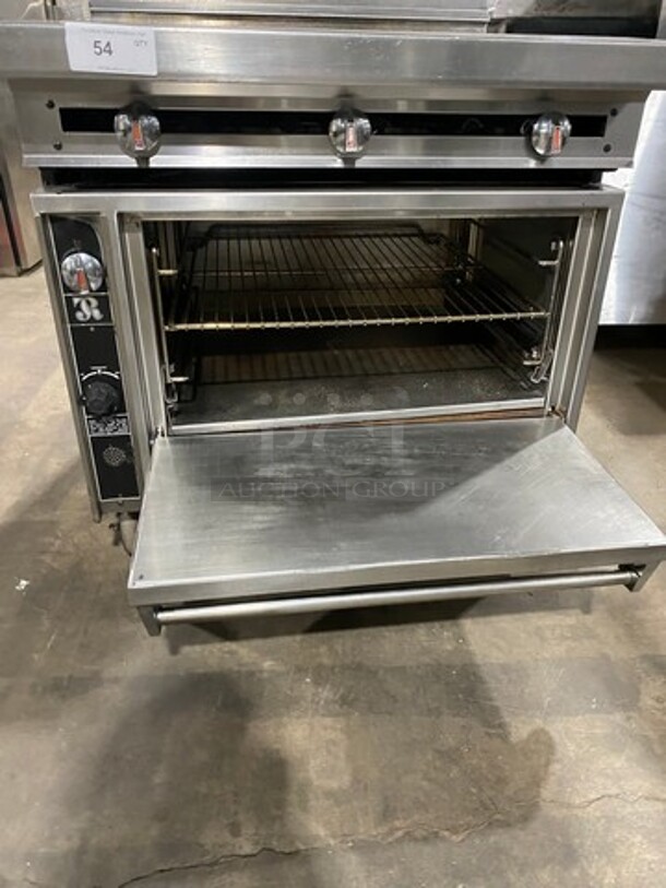 Jade Range Commercial Natural Gas Powered French Top/ Hot Plate Stove! With Raised Back Splash With Double Overhead Shelf! With Oven Underneath! All Stainless Steel! On Casters! - Image 7 of 12