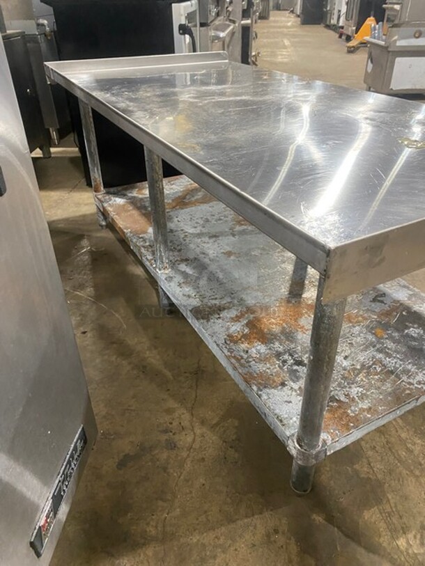 All Stainless Steel Equipment Stand Table! With Back & Side Splashes! With Underneath Storage Space! On Legs! - Image 4 of 7