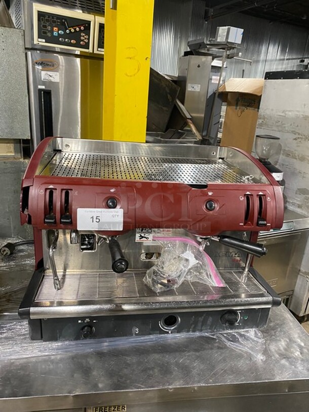 Faema Stainless Steel Commercial Countertop 2 Group Espresso Machine w/ 2 Steam Wands! In Red!