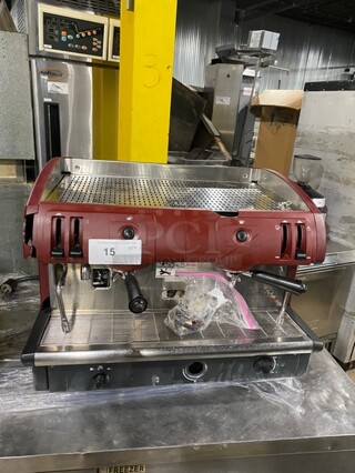 Faema Stainless Steel Commercial Countertop 2 Group Espresso Machine w/ 2 Steam Wands! In Red!