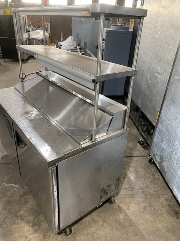 NICE! Turbo Air Commercial Mega Top Sandwich/Salad Prep Table! With 2 Door Refrigerated Base! With 2 Overhead Shelves! All Stainless Steel! With Metal Racks! On Casters! 115V! Model: TST-60SD! - Image 2 of 11