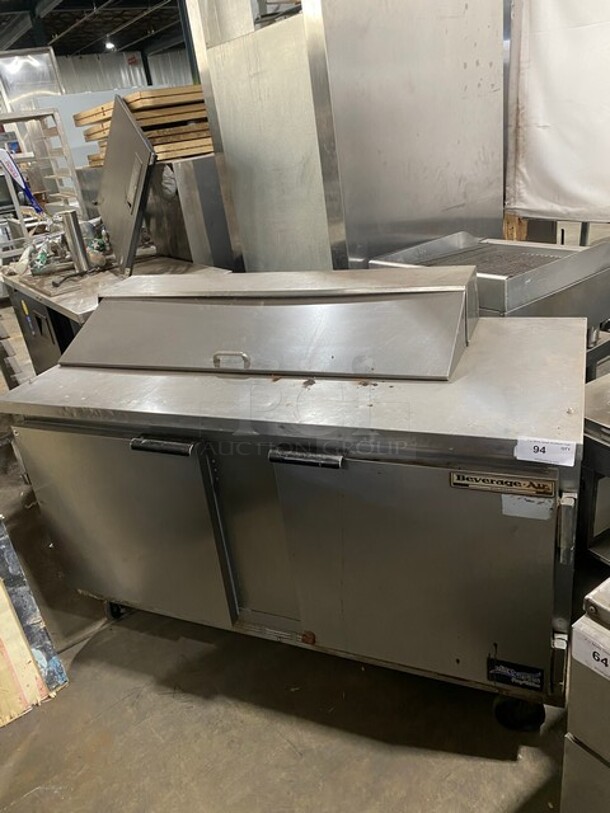 Beverage Air Commercial Refrigerated Sandwich Prep Table! With 2 Door Underneath Storage Space! With Poly Coated Racks! All Stainless Steel! On Casters! Model: SPE6012 115V 60HZ 1 Ph