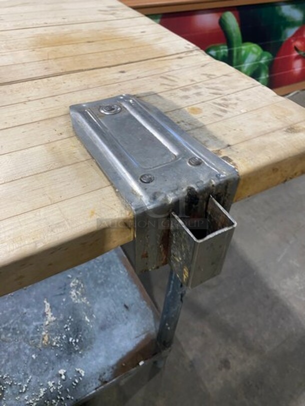 Commercial Butcher Block Table! With Storage Space Underneath! Stainless Steel Body! On Legs! - Image 7 of 8