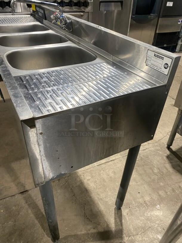 Krowne All Stainless Steel! Three Compartment Under Counter Bar Sink! With Dual Drain Boards! On Legs! - Image 4 of 8