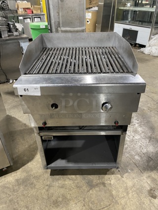 All Stainless Steel! Natural Gas Powered Commercial Char Broiler Grill! On Equipment Stand W/Under Shelf on Commercial Casters!