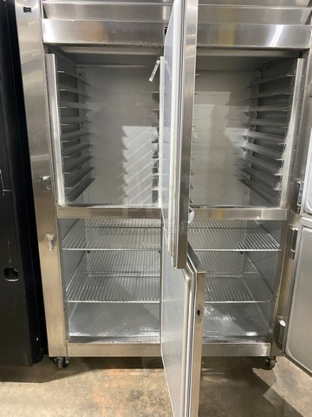 NICE! Traulsen Commercial 4 Split Door Reach In Cooler! With Poly Coated Racks And Built In Pan Racks! All Stainless Steel! On Casters! Model: AHT232NUT122 SN: T722770L99! 115V 1 Phase! - Image 5 of 10