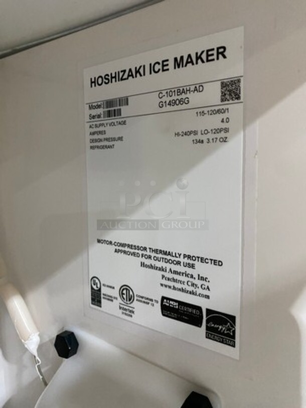COOL! Hoshizaki Commercial Ice Maker Machine! Stainless Steel Body! Model: C101BAHAD SN: G14906G 115/120V 60HZ 1 Phase - Image 7 of 8