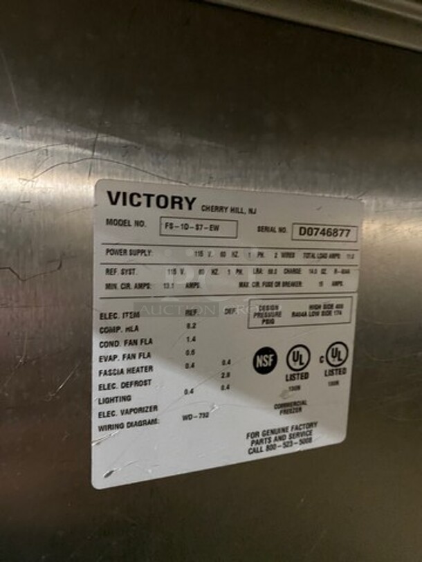 Victory Commercial Single Door Reach In Freezer! All Stainless Steel! On Legs! Model: FS1DS7EW SN: D0746877 115V 60HZ 1 Phase - Image 7 of 9