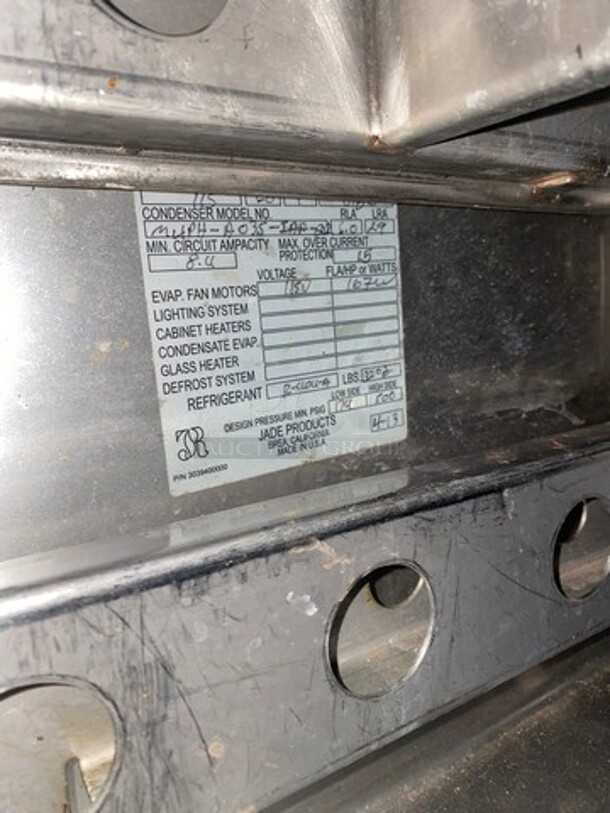 GREAT! RARE FIND Jade Range Commercial Natural Gas Powered 4 Burner Stove! With Refrigerated Prep Table on Top! With 2 Drawer Refrigerated Storage Space Underneath! All Stainless Steel! On Casters! Condenser Model M4PHA035IAP2! 115V! - Image 11 of 12