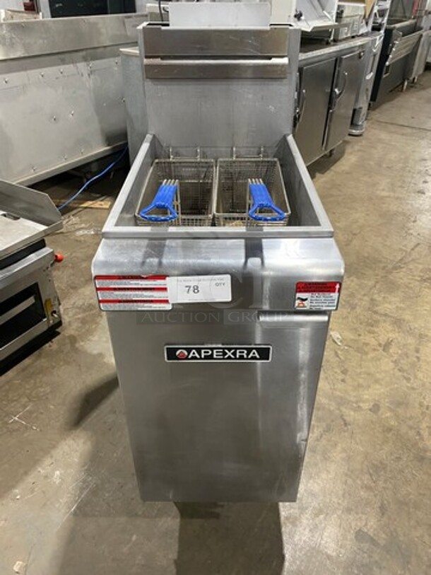 Apexra Commercial Natural Gas Powered Deep Fat Fryer! With 2 Metal Frying Baskets! All Stainless Steel! On Legs! - Image 1 of 9