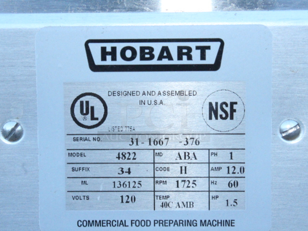 BRAND NEW SCRATCH & DENT! Hobart 4822-34 #22 Meat Grinder / Chopper 120V - 1 1/2 hp. Front of the unit is dented. S/N:31-1667-376 12-13/16x29-7/8x23-1/4 - Image 7 of 8