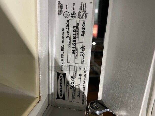 Sub Zero Reach In Cooler And Freezer Combo Unit! With Poly Shelves And Racks! Model: 561/F SN: M1688193 115V 60HZ 1 Phase - Image 6 of 9