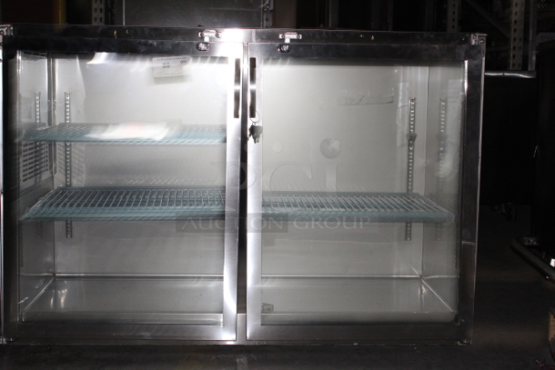 BRAND NEW SCRATCH & DENT! Avantco UBB-60-GT-G-S 60" Stainless Steel Underbar Height Narrow Glass Door Back Bar Refrigerator with Galvanized Top and LED Lighting. Door hinges need to be adjusted. Tested. WORKS PERFECT!!  - Image 6 of 10