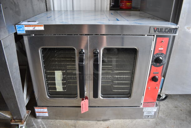 BRAND NEW SCRATCH AND DENT! Vulcan Model VC5GD-11D1Z Stainless Steel Commercial Natural Gas Powered Full Size Convection Oven w/ View Through Doors, Metal Oven Racks and Thermostatic Controls. 40x32x31