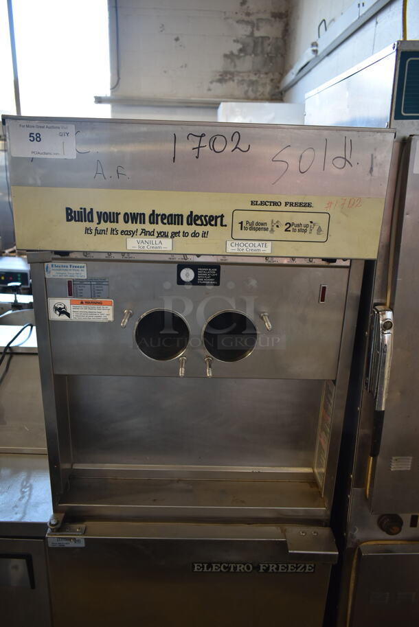 Electro Freeze 88T RMT-232 Stainless Steel Commercial Floor Style Air Cooled 2 Flavor w/ Twist Soft Serve Ice Cream Machine on Commercial Casters. 208-230 Volts, 3 Phase.  - Image 3 of 7