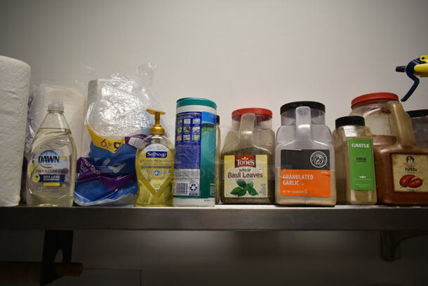 Stainless Steel Wall Mount Shelf w/ Contents. BUYER MUST REMOVE. (kitchen) - Image 3 of 6