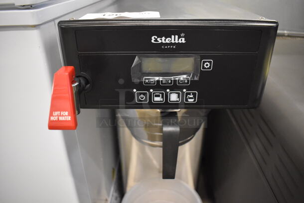 BRAND NEW IN BOX! Estella Caffe AIS0DAF ECSB-1 Stainless Steel Commercial Countertop Automatic Single Shuttle Coffee Maker w/ Digital Display, Hot Water Dispenser, Metal Brew Basket, Poly Brew Basket and Poly Pitcher. 120 Volts, 1 Phase. 10x24x31. Tested and Working! - Image 4 of 7