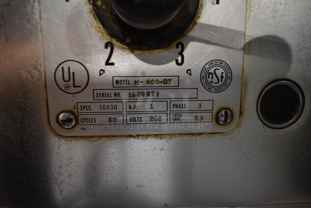 Hobart H-600-DT Metal Commercial Floor Style 60 Quart Planetary Dough Mixer w/ Stainless Steel Mixing Bowl and Whisk Attachment. 208 Volts, 3 Phase.  - Image 8 of 9