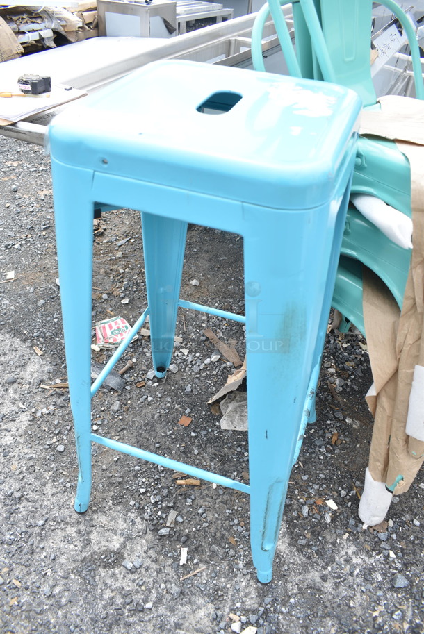 5 BRAND NEW SCRATCH AND DENT! Various Seats; Blue Bar Height Tolix Style Bar Stool, Brown Outdoor Patio Chair and 3 Seafoam Metal Tolix Style Dining Height Chairs. 5 Times Your Bid!  - Image 4 of 5