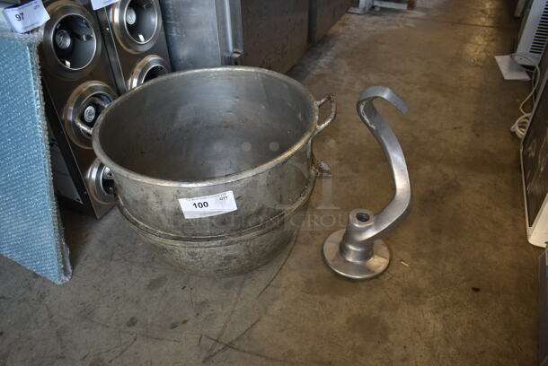 Hobart H600 Metal Commercial 60 Quart Mixing Bowl and Hobart 60DI 60 Quart Dough Hook Attachment. - Image 1 of 6