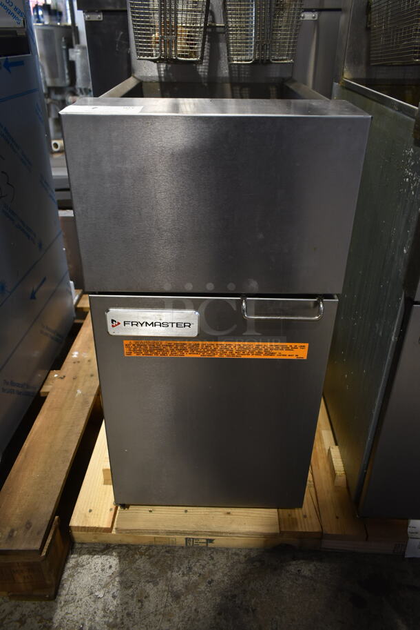 LIKE NEW! 2022 Frymaster GF40SD Stainless Steel Commercial Floor Style Natural Gas Powered Deep Fat Fryer w/ 2 Metal Fry Baskets.  - Image 2 of 9