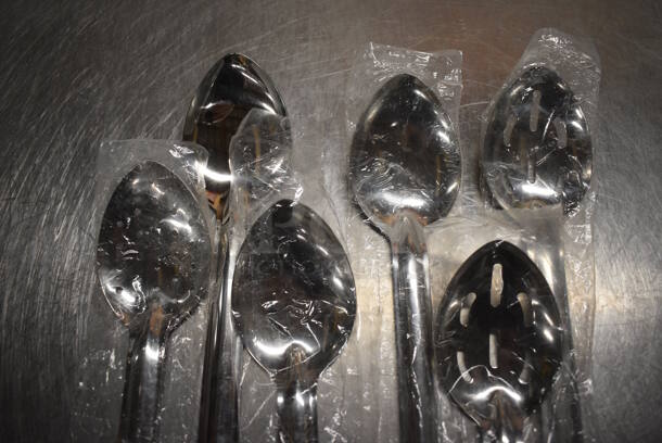 6 BRAND NEW! Stainless Steel Serving Spoons; 3 Solid, 3 Straining. 15". 6 Times Your Bid! - Image 2 of 3