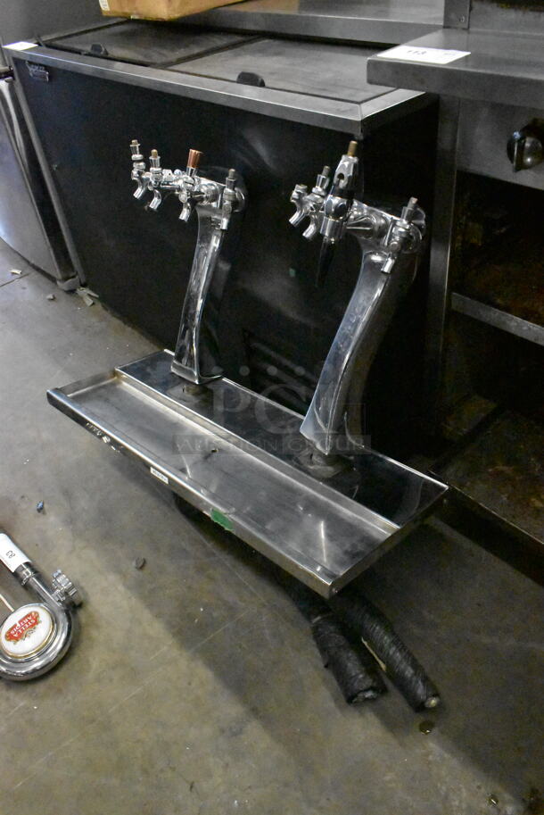 Two Metal Commercial 4 Tap Beer Towers on Drip Tray. No Grate. - Image 2 of 4