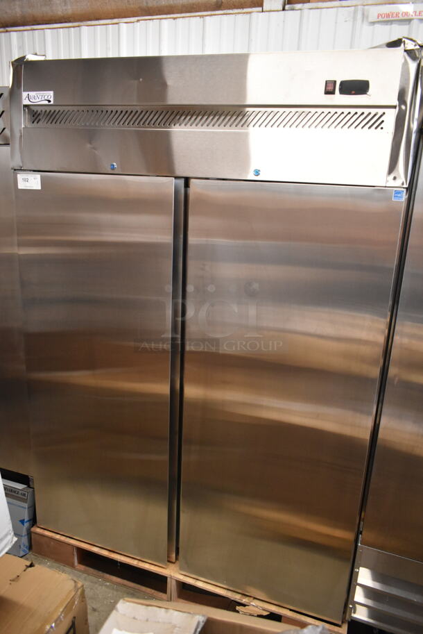 BRAND NEW SCRATCH AND DENT! 2023 Avantco  178Z2FHC Stainless Steel Commercial 2 Door Reach In Freezer w/ Poly Coated Racks. 115 Volts, 1 Phase. Tested and Powers On But Does Not Get Cold - Image 2 of 10