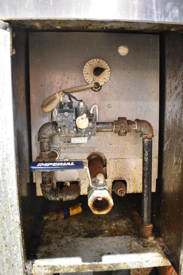 Imperial IFS-50-OP Stainless Steel Commercial Floor Style Natural Gas Powered Deep Fat Fryer w/ 2 Metal Fry Baskets. 140,000 BTU.  - Image 4 of 5