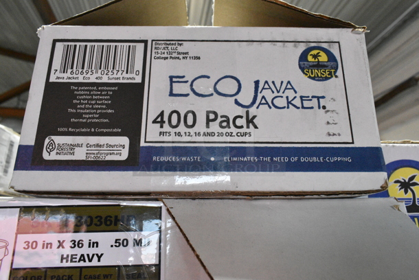 6 BRAND NEW Boxes Including Paper Hot Cups 10 oz, LHRDS-10 Graphic Lids, SKYF3036HB 20-30 Gallon Bags, Eco Java Jacket, Paper Hot Cups 8 oz, HCR-242406C Clear Bags. 6 Times Your Bid!  - Image 6 of 8