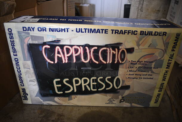 BRAND NEW IN BOX! Cappuccino Espresso Neon Light Up Sign. Buyer Must Pick Up - We Will Not Ship This Item. 