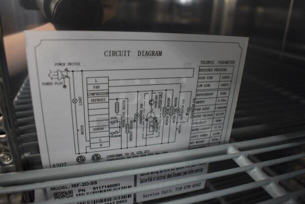 BRAND NEW SCRATCH AND DENT! KoolMore Model RIF-2D-SS Stainless Steel Commercial 2 Door Reach In Freezer w/ Poly Coated Racks and Keys on Commercial Casters. 115 Volts, 1 Phase. 53x33x82. Tested and Working! - Image 5 of 9