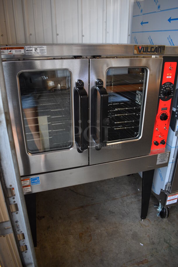 BRAND NEW SCRATCH AND DENT! LATE MODEL! Vulcan Model VC5ED Stainless Steel Commercial Electric Powered Full Size Convection Oven w/ View Through Doors, Metal Oven Racks and Thermostatic Controls on Metal Legs. 208 Volts, 3/1 Phase. 40x31x54. Tested and Working! - Image 6 of 8